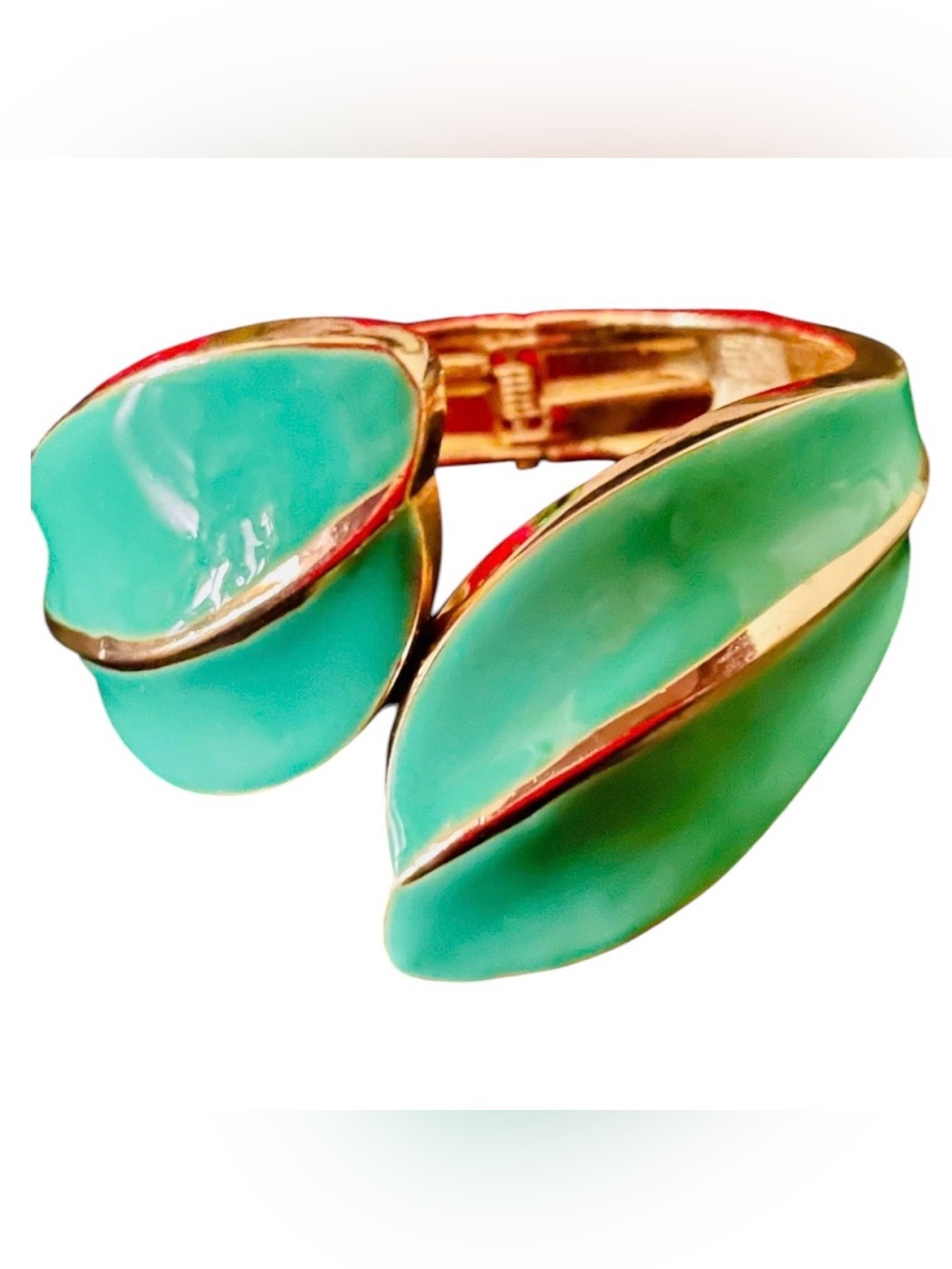 🔴Vintage Gold and Green Clamper Style Statement Bracelet